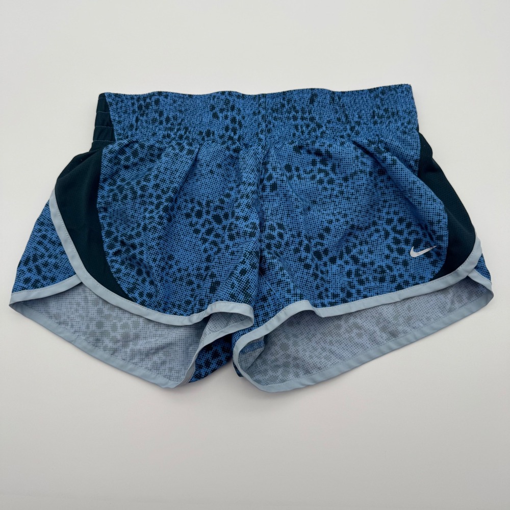 Nike‎ Dri-FIT Tempo Running Shorts Womens Small Blue Black Animal Print Spotted